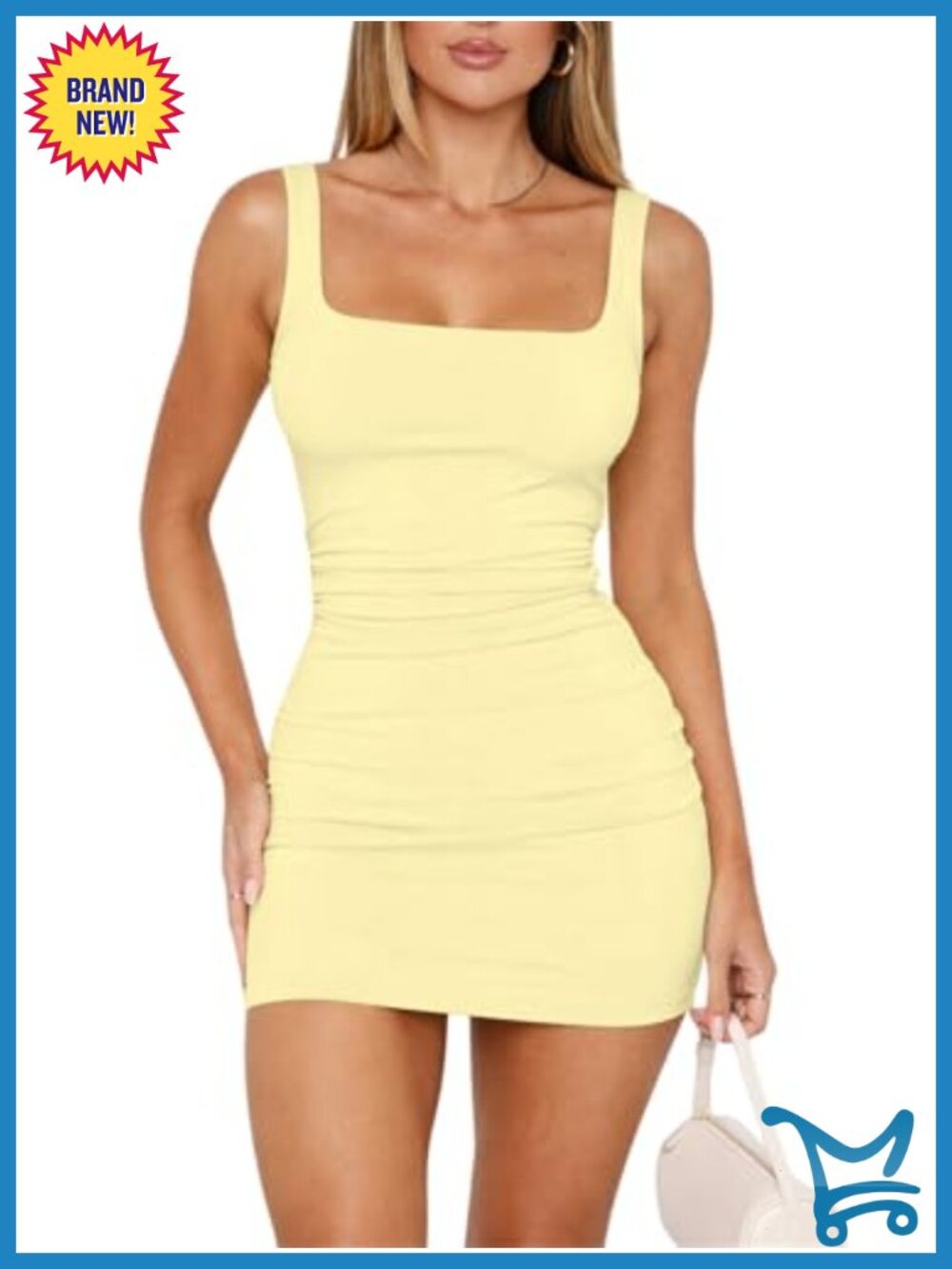 Women's Square Neck Sleeveless Bodycon Mini Dress Ruched Summer Party Club